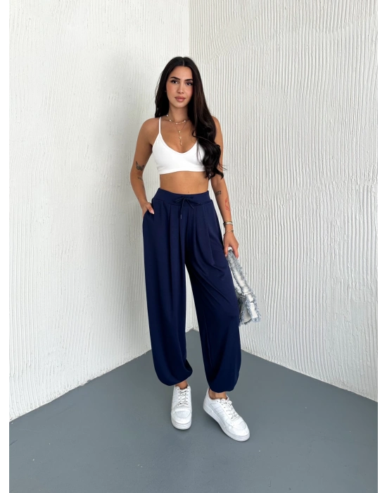 Lacivert Modal Pileli Şalvar