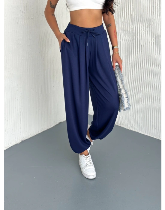 Lacivert Modal Pileli Şalvar