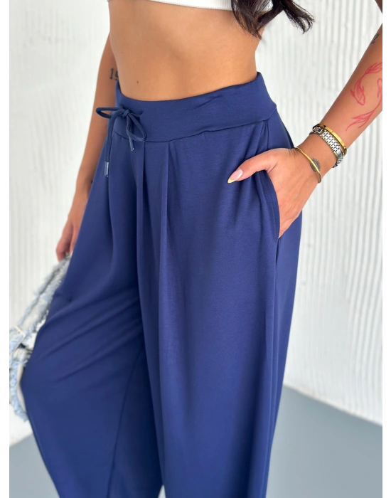 Lacivert Modal Pileli Şalvar