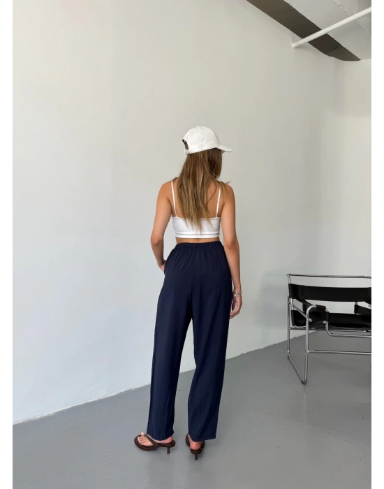 Lacivert Tensel Havuç Model Çımalı Kadın Pantolon