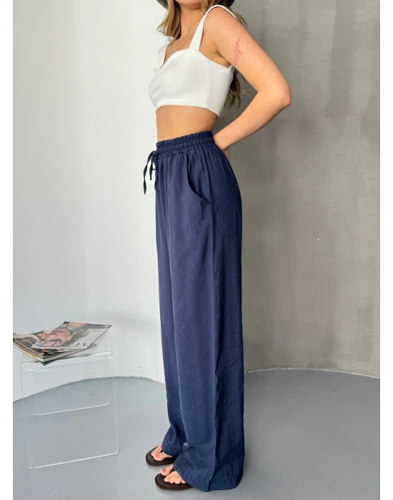 Lacivert Tensel Kumaş Palazzo Kadın Pantolon