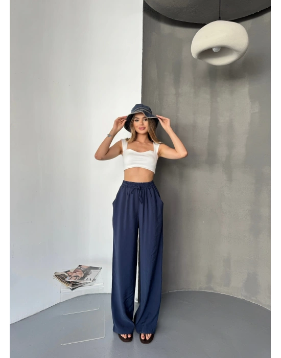 Lacivert Tensel Kumaş Palazzo Kadın Pantolon