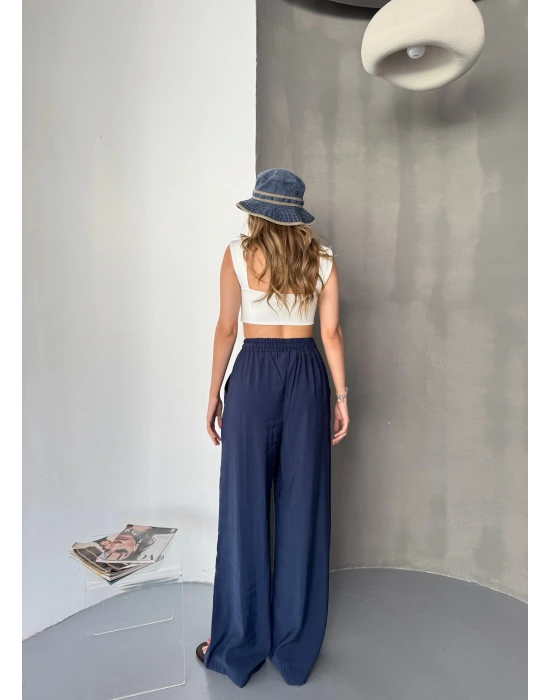 Lacivert Tensel Kumaş Palazzo Kadın Pantolon