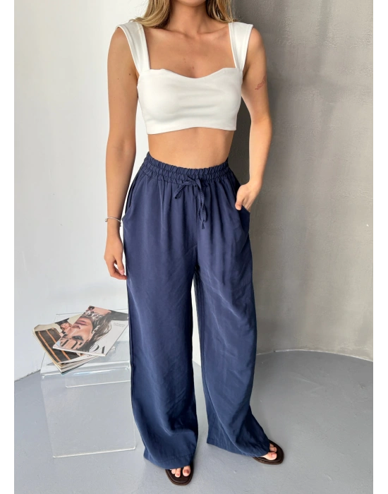 Lacivert Tensel Kumaş Palazzo Kadın Pantolon