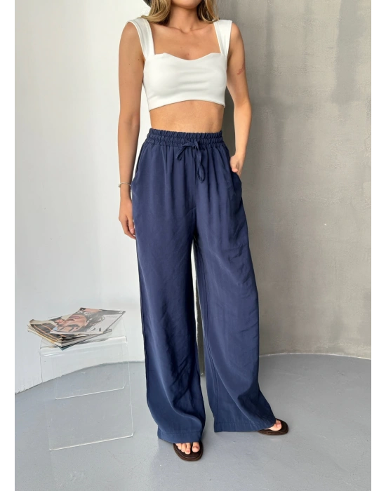 Lacivert Tensel Kumaş Palazzo Kadın Pantolon