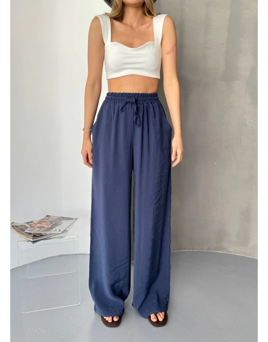 Lacivert Tensel Kumaş Palazzo Kadın Pantolon
