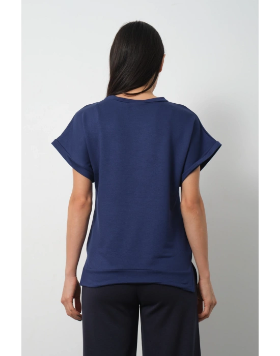 Lacivert Yarasa Kol Yırtmaç Detaylı Oys Model Tişört