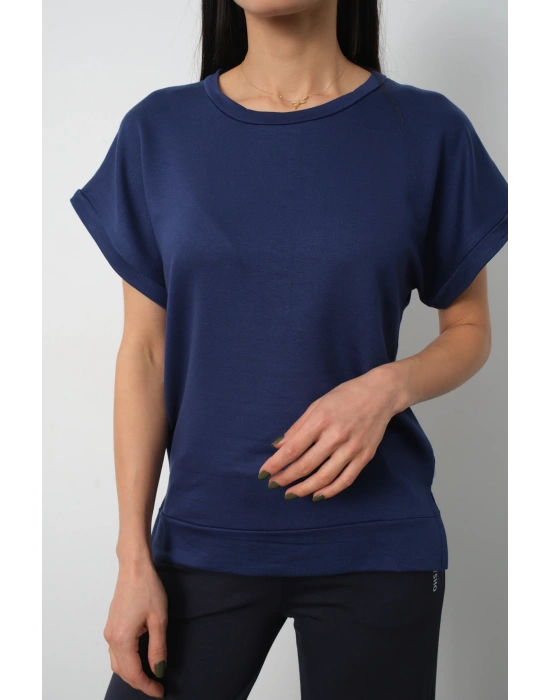 Lacivert Yarasa Kol Yırtmaç Detaylı Oys Model Tişört