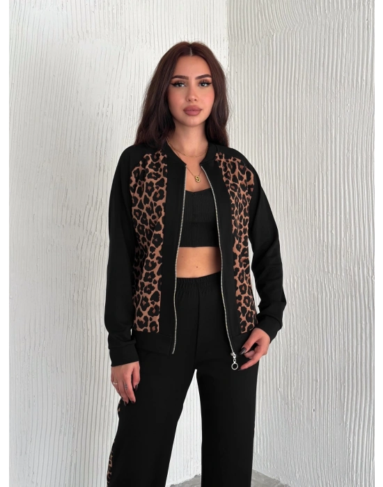 Leopar Desenli Fermuarlı Bayan Takım