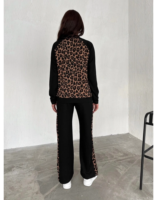 Leopar Desenli Fermuarlı Bayan Takım