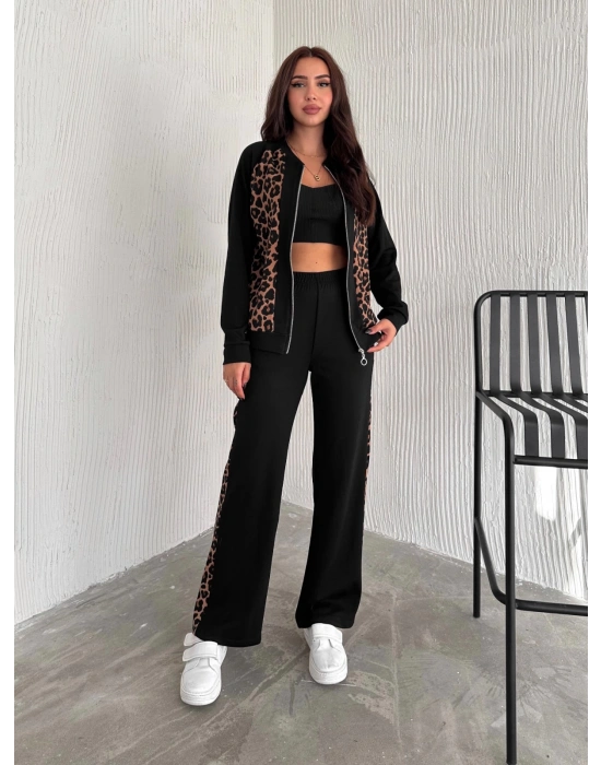 Leopar Desenli Fermuarlı Bayan Takım