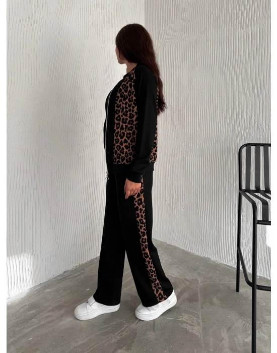 Leopar Desenli Fermuarlı Bayan Takım