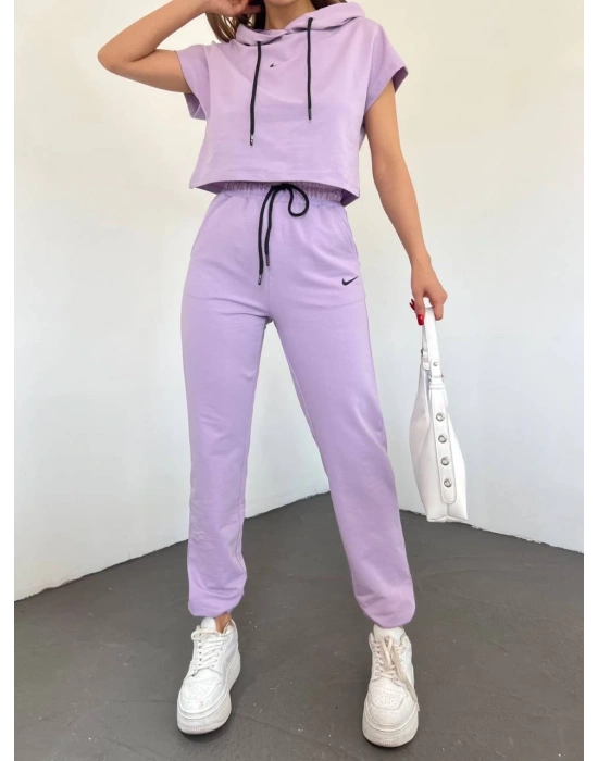 Lila Lastikli Paça Kompak Eşofman