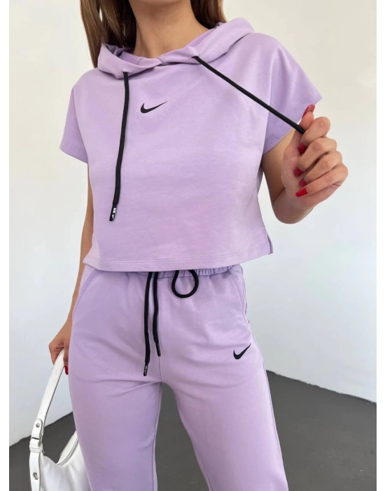 Lila Lastikli Paça Kompak Eşofman