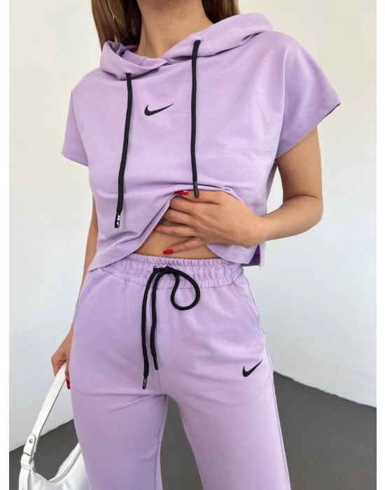 Lila Lastikli Paça Kompak Eşofman