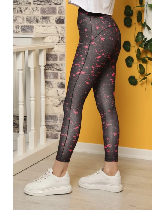 Pembe Çizgili Desen Dijital Baskılı Sporcu Tayt