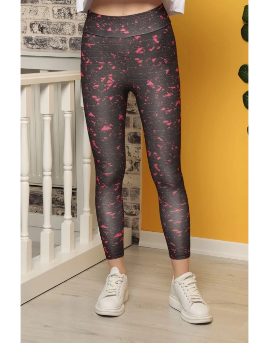 Pembe Çizgili Desen Dijital Baskılı Sporcu Tayt