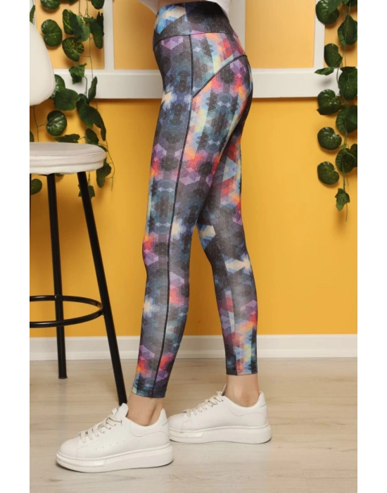 Renkli Kristal Desen Dijital Baskılı Sporcu Tayt