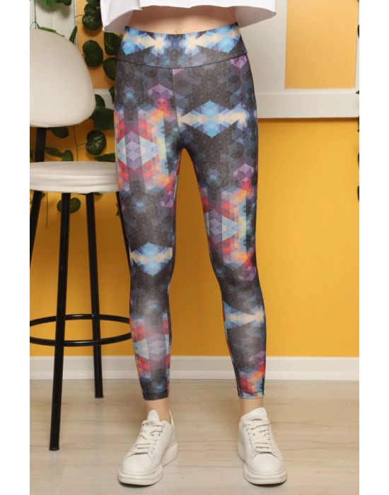 Renkli Kristal Desen Dijital Baskılı Sporcu Tayt