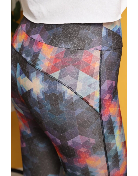 Renkli Kristal Desen Dijital Baskılı Sporcu Tayt