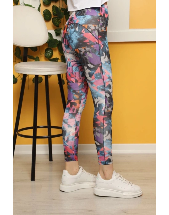 Rüzgargülü Desen Dijital Baskılı Sporcu Tayt