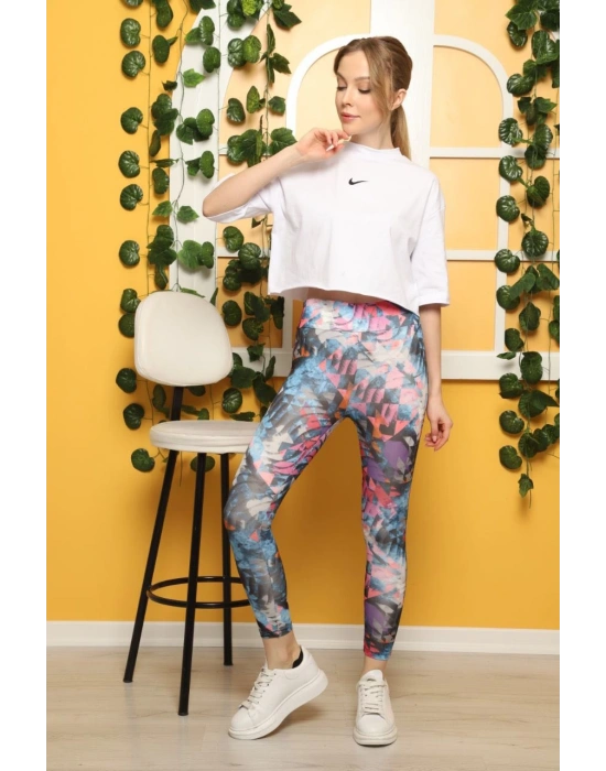 Rüzgargülü Desen Dijital Baskılı Sporcu Tayt