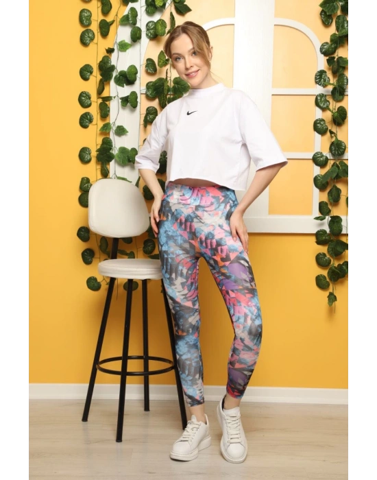 Rüzgargülü Desen Dijital Baskılı Sporcu Tayt