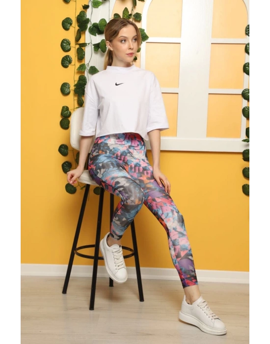 Rüzgargülü Desen Dijital Baskılı Sporcu Tayt