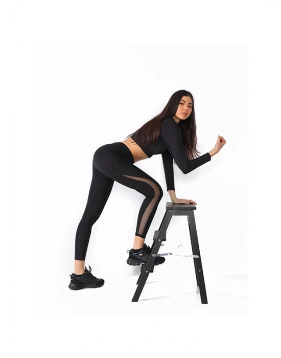 S Tül Detaylı Toparlayıcı Yüksek Bel Tayt