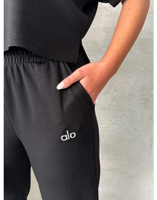 Siyah Alo Model Lastikli Modal Kumaş Eşofman