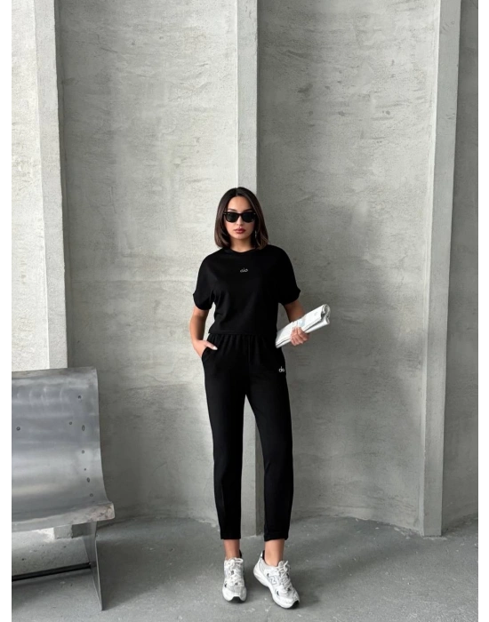 Siyah Alo Model Lastikli Modal Kumaş Eşofman