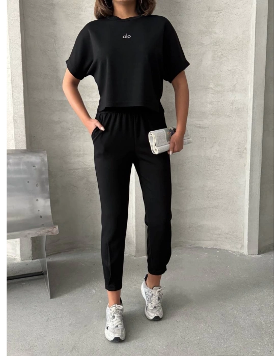 Siyah Alo Model Lastikli Modal Kumaş Eşofman