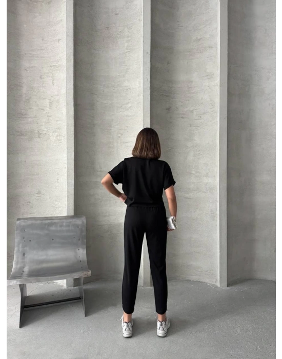 Siyah Alo Model Lastikli Modal Kumaş Eşofman