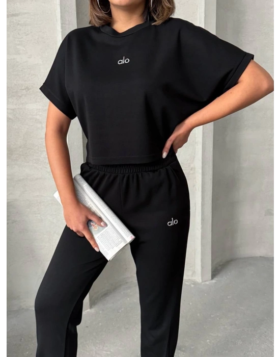 Siyah Alo Model Lastikli Modal Kumaş Eşofman