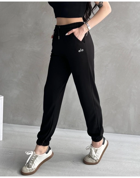 Siyah Alo Model Lastikli Modal Kumaş Eşofman