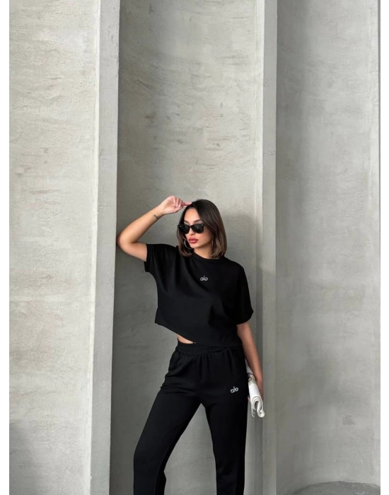 Siyah Alo Model Lastikli Modal Kumaş Eşofman