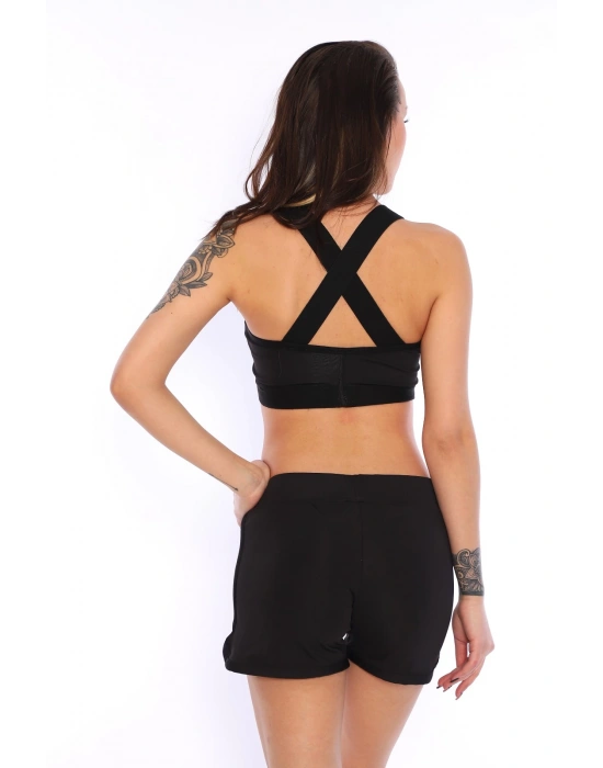 Siyah Çapraz Lastikli Pedli Büstiyer