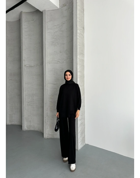Siyah Çımalı Modal Tesettür Alt Üst Takım