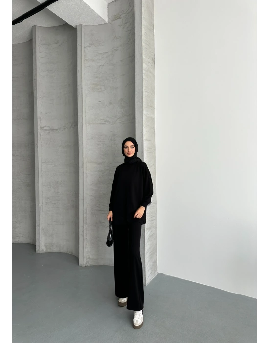 Siyah Çımalı Modal Tesettür Alt Üst Takım