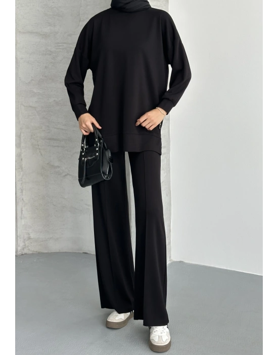 Siyah Çımalı Modal Tesettür Alt Üst Takım