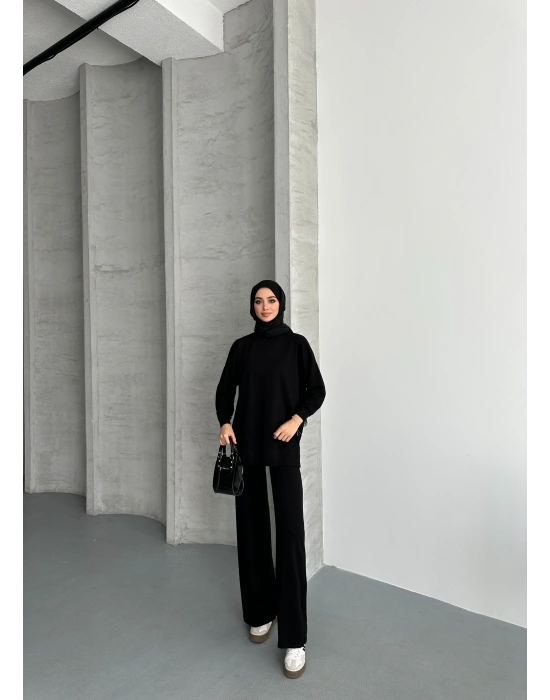 Siyah Çımalı Modal Tesettür Alt Üst Takım