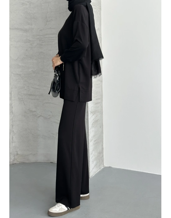 Siyah Çımalı Modal Tesettür Alt Üst Takım