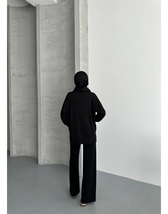 Siyah Çımalı Modal Tesettür Alt Üst Takım