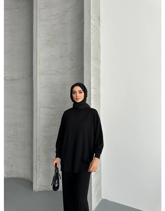 Siyah Çımalı Modal Tesettür Alt Üst Takım