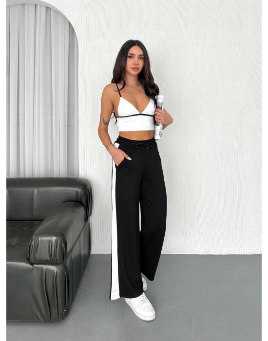 Siyah Garni Detaylı Bayan Eşofman Altı