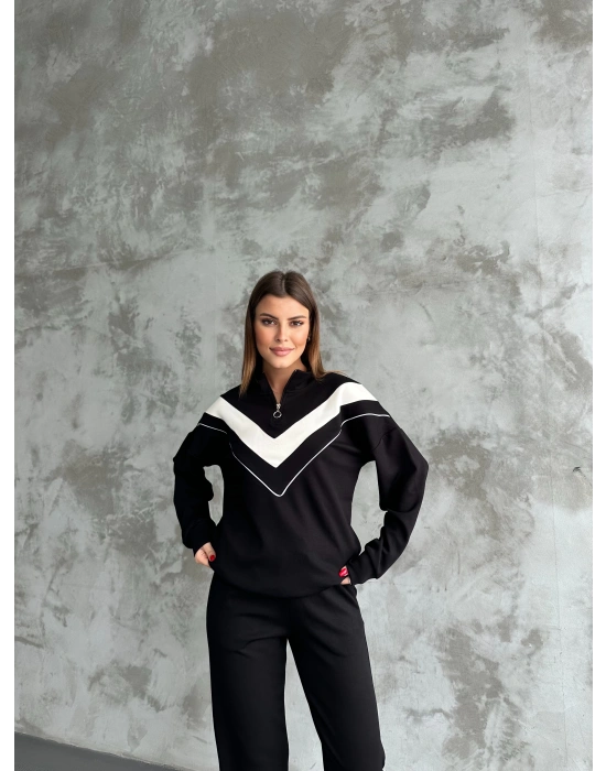 Siyah Garnili Modal Yarım Fermuarlı Takım