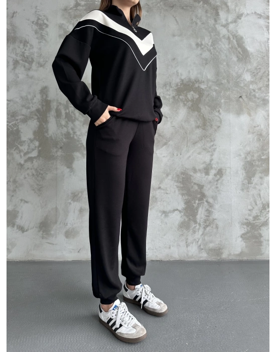 Siyah Garnili Modal Yarım Fermuarlı Takım