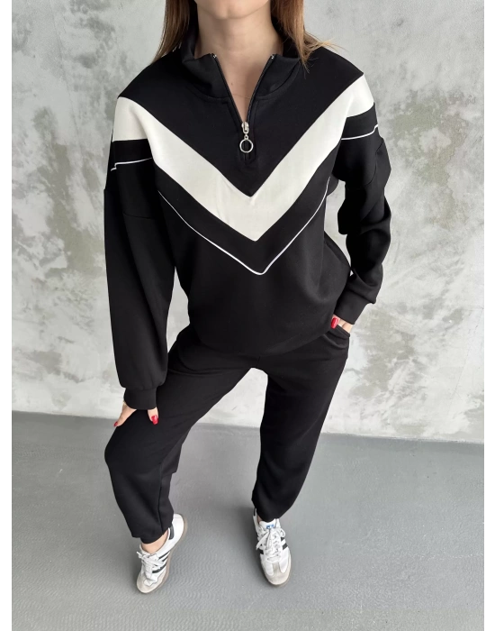 Siyah Garnili Modal Yarım Fermuarlı Takım