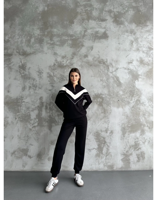 Siyah Garnili Modal Yarım Fermuarlı Takım