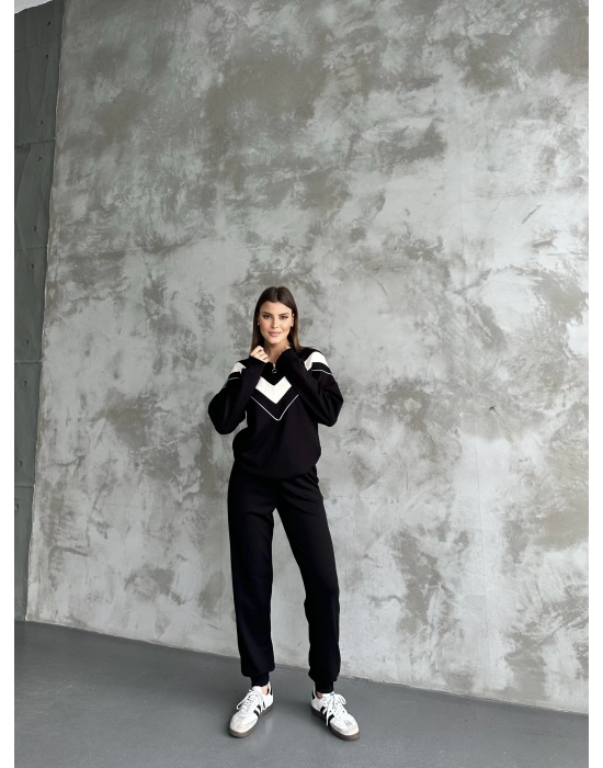 Siyah Garnili Modal Yarım Fermuarlı Takım